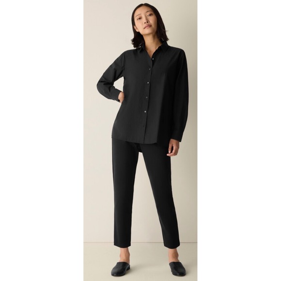 Eileen Fisher Washable Flex Ponte Slim Ankle Pant Black Pull On XS $198